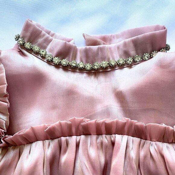 SISTER JANE OLD PINK RUFFLE RHINESTONE ORGANZA LOOSE FIT BLOUSE - XS - Picture 12 of 14